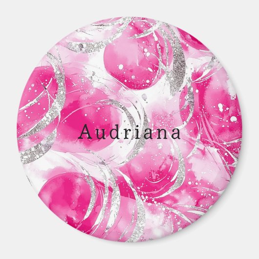 Pink Silver Glam Circles verjaardag Magneet (Voorkant)
