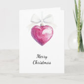 Pink Silver Glam Heart Ornament Christmas Kaart (Voorkant)