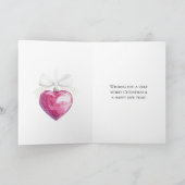 Pink Silver Glam Heart Ornament Christmas Kaart (Binnen)