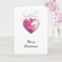 Pink Silver Glam Heart Ornament Christmas Kaart