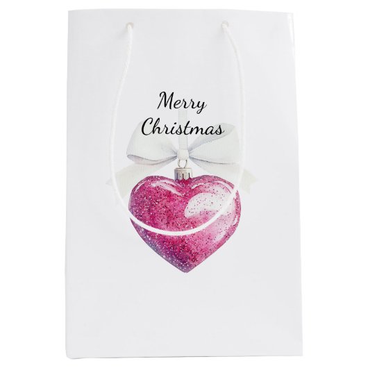Pink Silver Glam Heart Ornament Christmas Medium Cadeauzakje (Voorkant)
