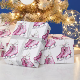 Pink Silver Glam Ice Schaatsen Kerst Cadeaupapier