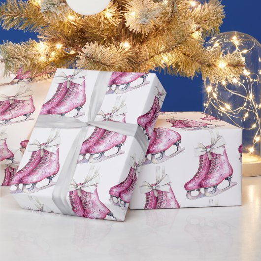 Pink Silver Glam Ice Schaatsen Kerst Cadeaupapier (Feestdagen)