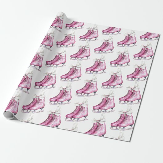 Pink Silver Glam Ice Schaatsen Kerst Cadeaupapier (Uitgerold)