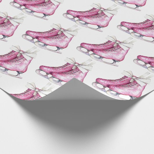 Pink Silver Glam Ice Schaatsen Kerst Cadeaupapier (Hoek)