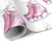 Pink Silver Glam Ice Schaatsen Kerst Cadeaupapier (Rol Hoek)
