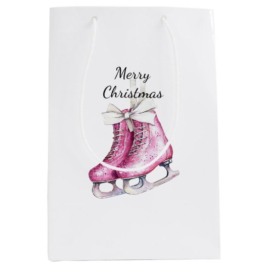 Pink Silver Glam Ice Schaatsen Kerst Medium Cadeauzakje (Voorkant)