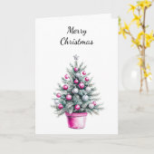 Pink Silver Glam Ornament kerstboom Kaart (Gele Bloem)