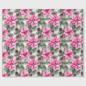 Pink Silver Glam Poinsettia Flowers Christmas Cadeaupapier (Vlak)