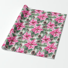 Pink Silver Glam Poinsettia Flowers Christmas Cadeaupapier