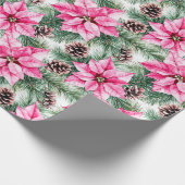 Pink Silver Glam Poinsettia Flowers Christmas Cadeaupapier (Hoek)