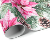 Pink Silver Glam Poinsettia Flowers Christmas Cadeaupapier (Rol Hoek)