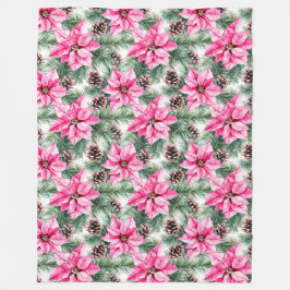 Pink Silver Glam Poinsettia Flowers Christmas Fleece Deken