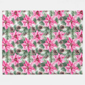 Pink Silver Glam Poinsettia Flowers Christmas Fleece Deken (Voorkant (Horizontaal))