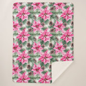Pink Silver Glam Poinsettia Flowers Christmas Sherpa Deken (Voorkant)