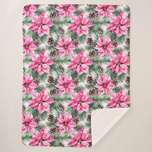 Pink Silver Glam Poinsettia Flowers  Sherpa Deken (Voorkant)