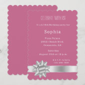 Pink Silver Glam Ribbon en Boog Verjaardag Kaart (Voorkant / Achterkant)