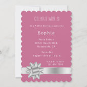 Pink Silver Glam Ribbon en Boog Verjaardag Kaart (Voorkant)
