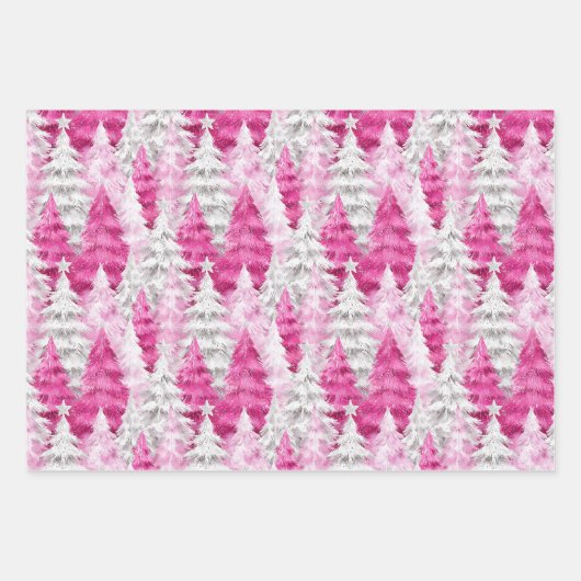Pink Silver Glam Snowflakes Christmas Tree Snowman Inpakpapier Vel (Voorkant 2)