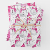 Pink Silver Glam Snowflakes Christmas Tree Snowman Inpakpapier Vel (In situ)