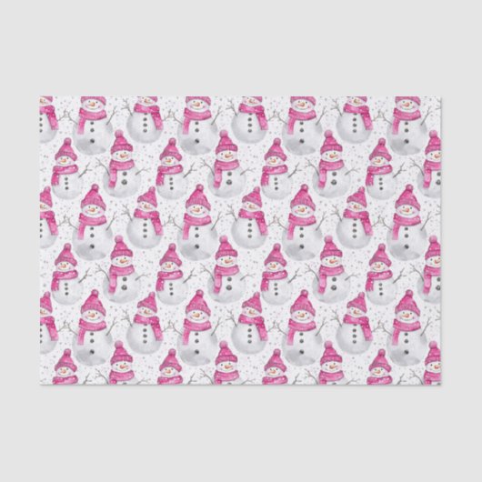 Pink Silver Glam Snowflakes Christmas Tree Snowman Tissuepapier (Voorkant)