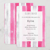 Pink Silver Glam Stripes Verjaardag Kaart (Voorkant / Achterkant)