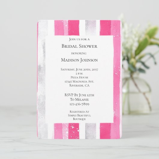 Pink Silver Glam Stripes Vrijgezellenfeest Kaart (Staand voorkant)