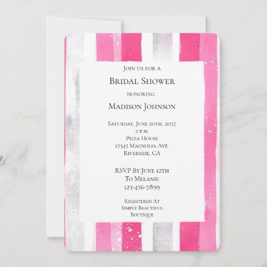 Pink Silver Glam Stripes Vrijgezellenfeest Kaart (Voorkant)