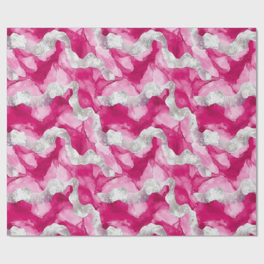 Pink Silver Glam Verjaardag Cadeaupapier (Vlak)