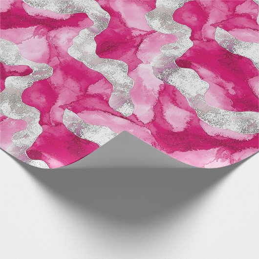 Pink Silver Glam Verjaardag Cadeaupapier (Hoek)