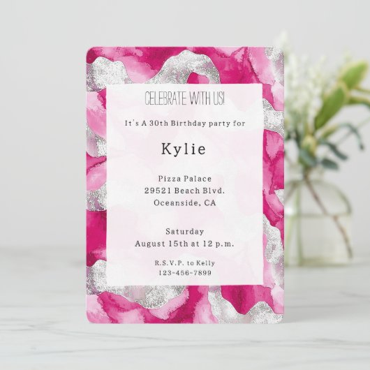 Pink Silver Glam Verjaardag Kaart (Staand voorkant)