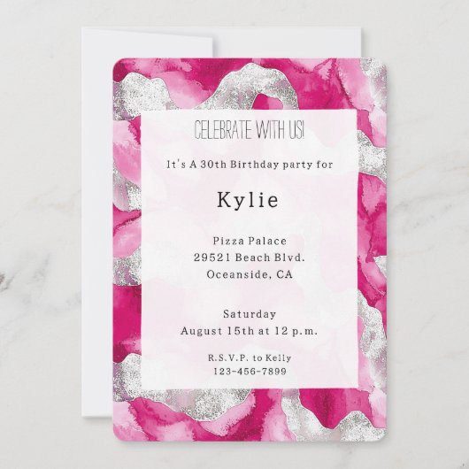 Pink Silver Glam Verjaardag Kaart (Voorkant)