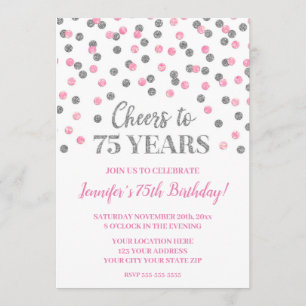 Pink Silver Glitter Confetti juicht tot 75 jaar Kaart