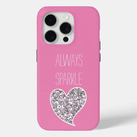 Pink Silver Glitter Heart Case-Mate iPhone Case (Achterkant)