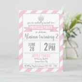Pink Silver Glitter Princess Birthday Uitnodiging (Staand voorkant)