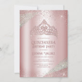 Pink Silver Glitter Princess Tiara Quinceañera Kaart (Voorkant)
