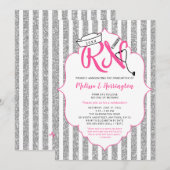 Pink Silver Glitter RN afstudeerfeest Kaart (Voorkant / Achterkant)