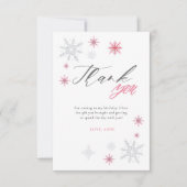 Pink Silver Glitter Snowflakes 1st Birthday Party  Bedankkaart (Voorkant)