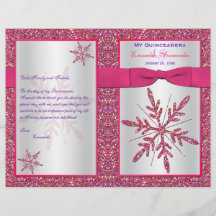Pink Silver Glitter Snowflakes Quinceañera Program