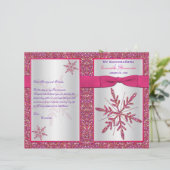 Pink Silver Glitter Snowflakes Quinceañera Program (Staand voorkant)