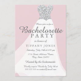 Pink Silver Glitter White Gown Bachelorette Party Kaart