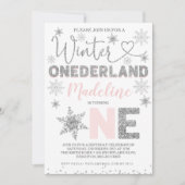 Pink Silver Glitter Winter Onederland Birthday Kaart (Voorkant)