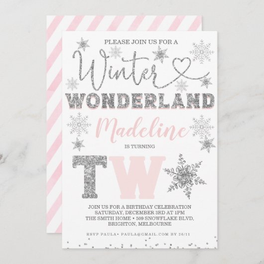 Pink Silver Glitter Winter Wonderland 2e verjaarda Kaart (Voorkant / Achterkant)