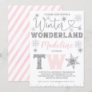 Pink Silver Glitter Winter Wonderland 2e verjaarda Kaart