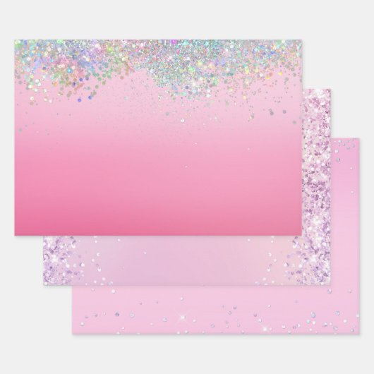 Pink Silver Glitzy Sparkle Confetti Christmas Inpakpapier Vel (Set)