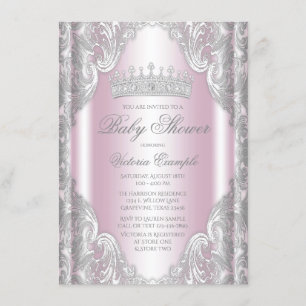 Pink Silver Grey Fancy Princess Baby shower Kaart