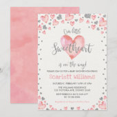 Pink Silver Hearts Sweetheart Girl Baby shower Kaart (Voorkant / Achterkant)