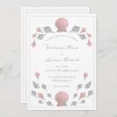 Pink Silver Metallic Seashells Beach Weddenschap Kaart (Voorkant / Achterkant)