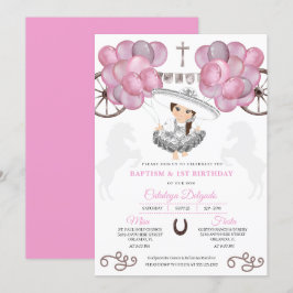 Pink Silver Mexican Baby Charra Balloons Baptisme Kaart