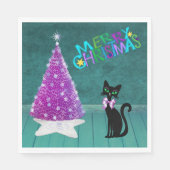 Pink Silver Mid Century Chistmas Tree Cat Teal Servet (Voorkant)